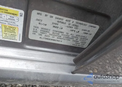 2010 Chevrolet Aveo Lt из США, поврежденный, VIN KL1TD5DE0AB076013